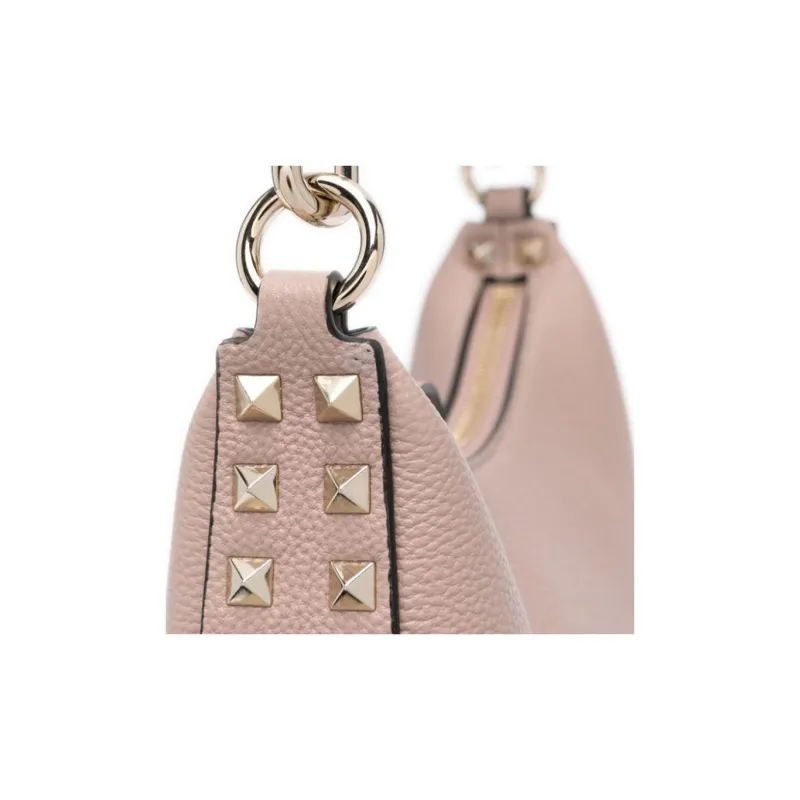 Valentino Rockstud Grain Calfskin Hobo Bag, Handbag, Shoulder Bag Women's Pink-3