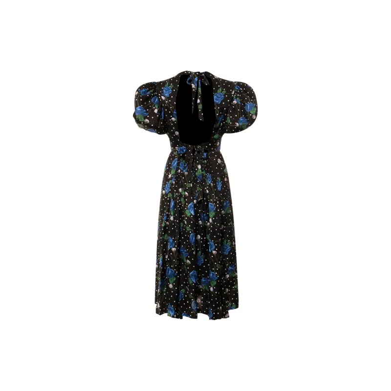 Rotate Satin Floral Printed Puff-Sleeved Midi Dress-1