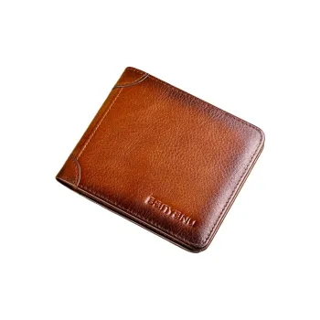 Banyanu Cow Leather Money Clip Card Holder Wallet Regular Men's Yellow Brown/Coffee/Blue Gray
