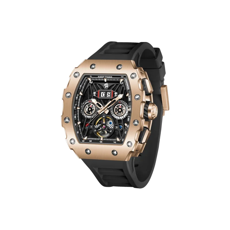 REEF TIGER Aurora Automatic Mechanical Movement Silicone Strap Watch Men's Watches Black Dial-9