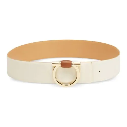 FERRAGAMO Circular Smooth Buckle Leather Belts Men's White