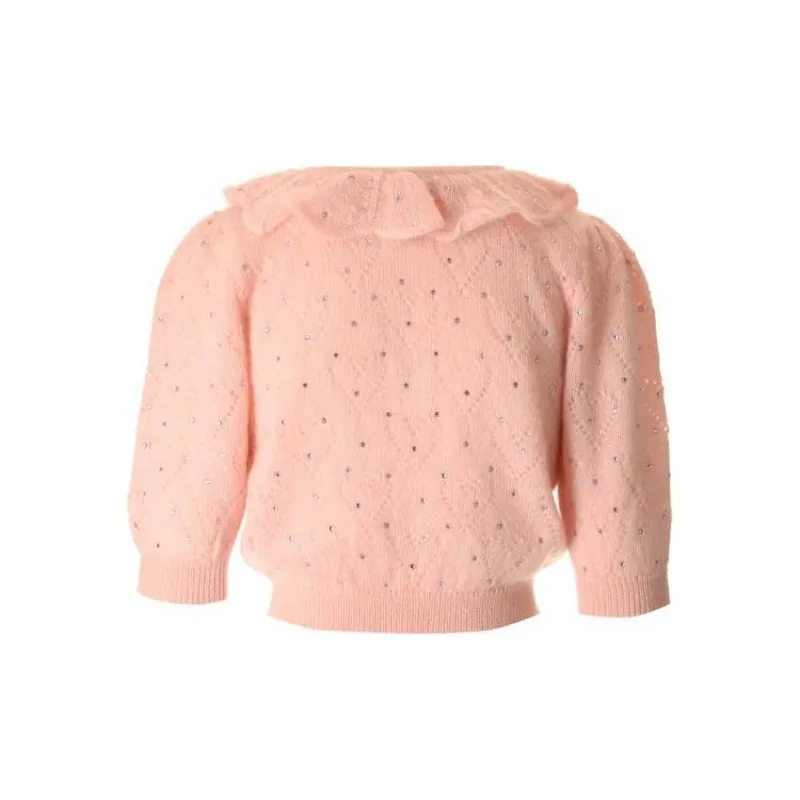 Alessandra Rich Embellished Short Puff Sleeved Knitted Top-1