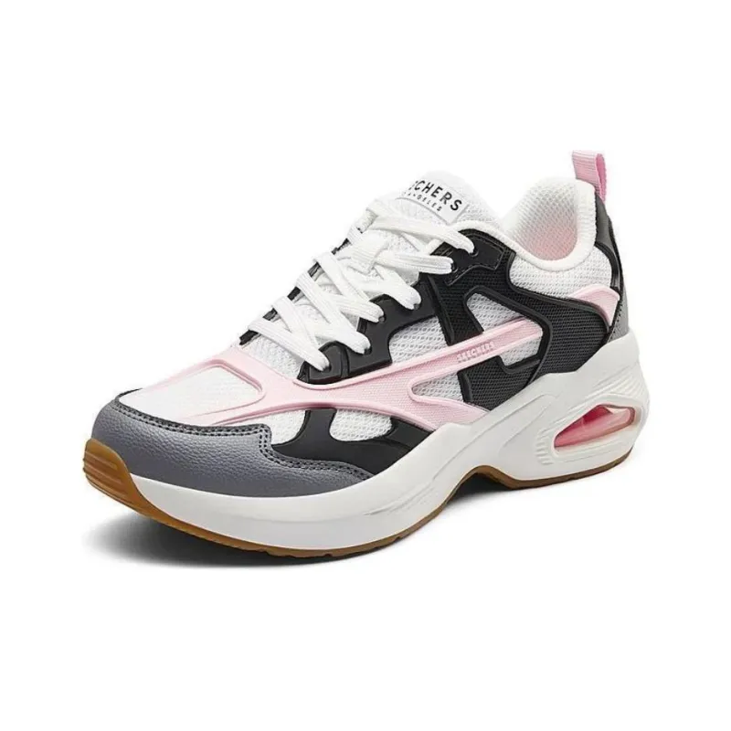 Skechers Cushioned Slip-Resistant Low-Top Running Shoes Women's White Black Pink-1