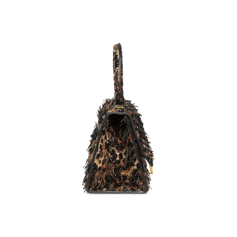 Balenciaga Hourglass Lambskin Shoulder Bag Crossbody Bag Handbag Extra Small Women's Black Leopard Print-3