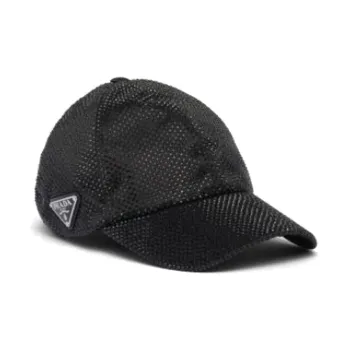 PRADA Cotton Synthetic Crystal Enamel Baseball Caps Women's Black