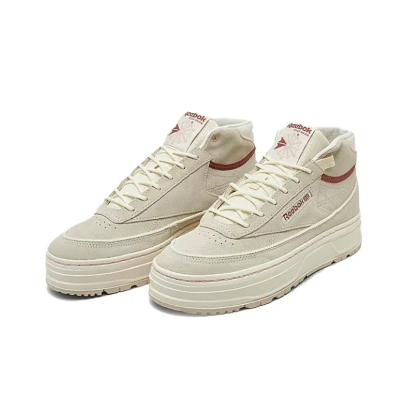 Reebok Club C Geo Mid Platform Casual Cushioning Wear-Resistant Mid-Top Skateboard Shoes Women's Beige Brown-1