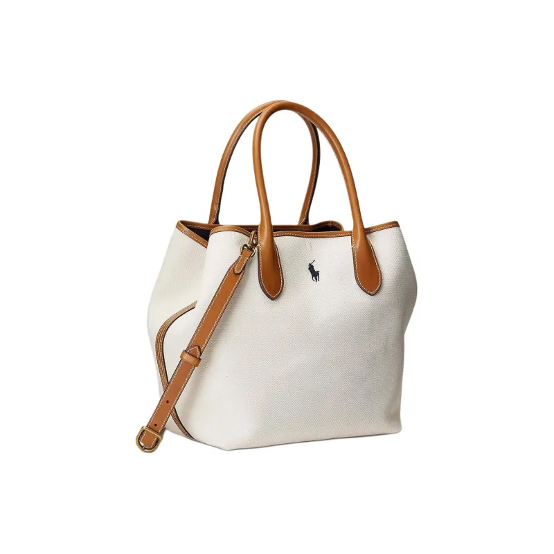 Polo Ralph Lauren 100% Cotton Tote Bag Shopping Bag Portable Crossbody Bag Shoulder Bag Medium Size Women's Cream-1