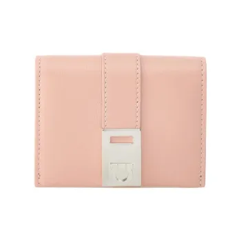FERRAGAMO GANCINI Smooth Calf Leather Wallet Women's Nylon Pink