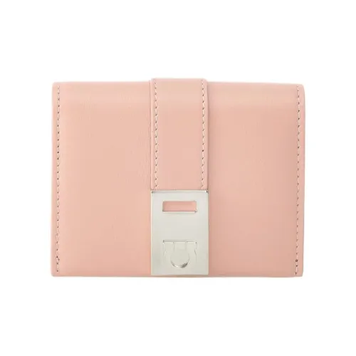 FERRAGAMO GANCINI Smooth Calf Leather Wallet Women's Nylon Pink