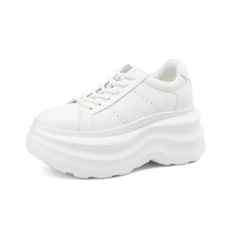 Rosa Bianca Breathable Lightweight Height Increasing Warm Low Top Chunky Sneakers Women's White-1