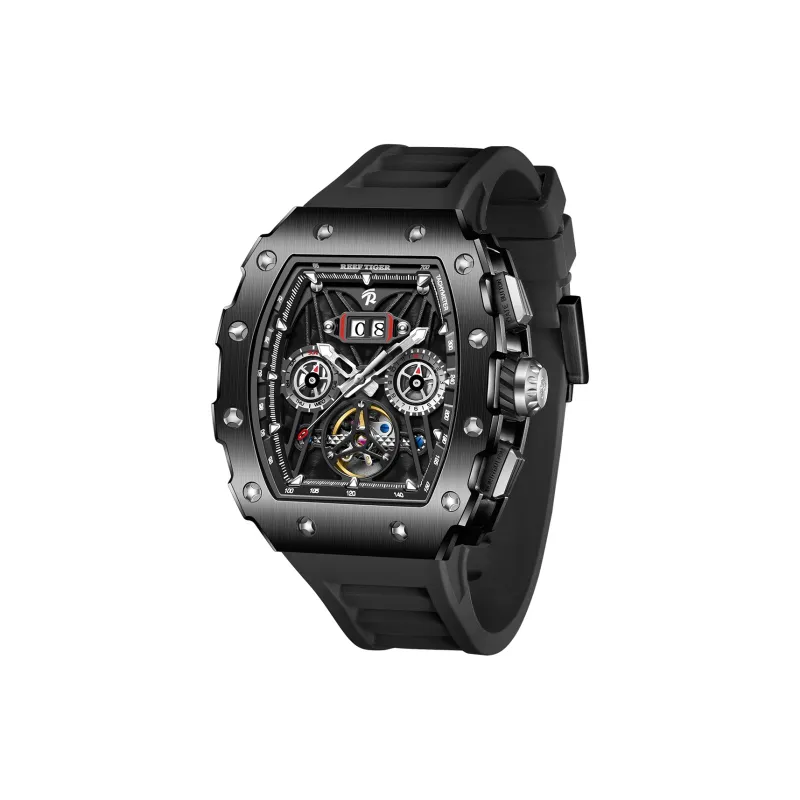 REEF TIGER Aurora Automatic Mechanical Movement Silicone Strap Watch Men's Watches Black Dial-6