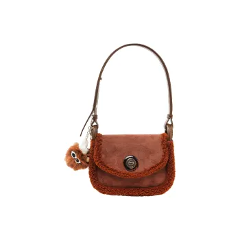 Bywhich Artificial Leather Plush Saddle Bag, Portable Crossbody Bag, Shoulder Bag Regular Women's Brown