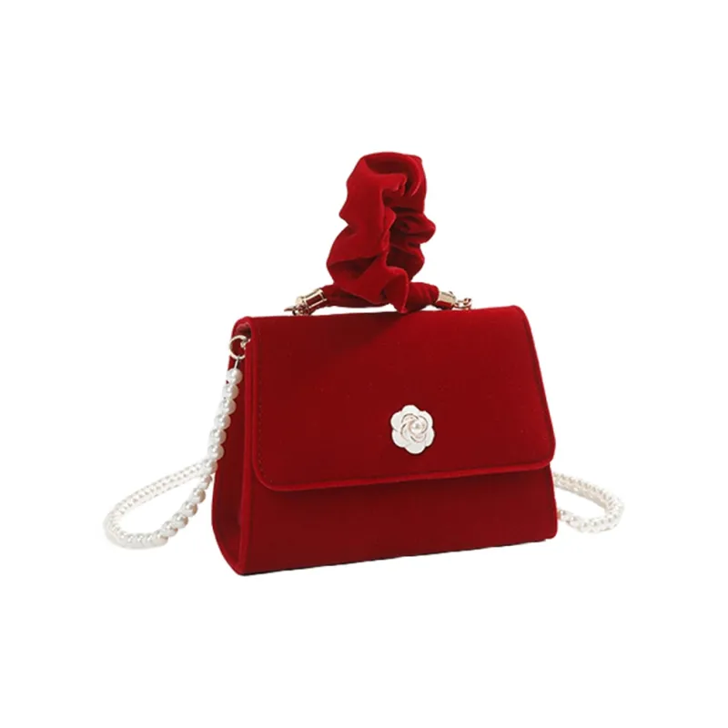 NOMK Velour Handbag, Shoulder Bag, Crossbody Bag Regular Women's Burgundy-2
