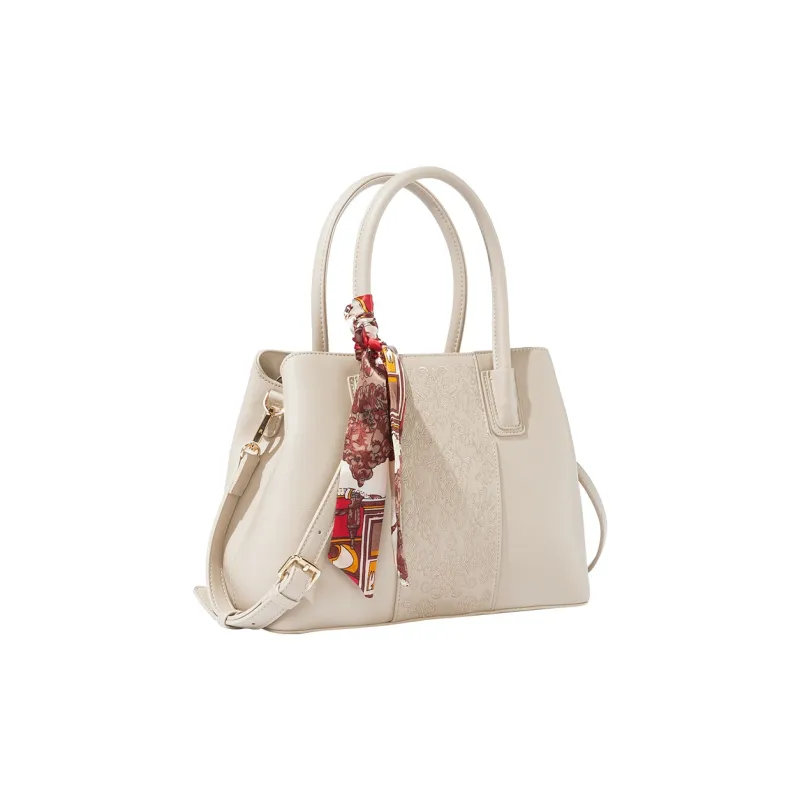 YEARCON Synthetic Leather Handbag Women's Ecru/Burgundy/Apricot-2