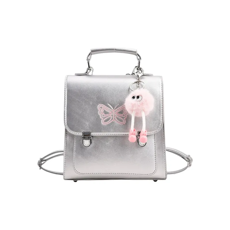 SUPERCUTE PU Backpack Medium Size Women's Black/Silver/Coffee-17
