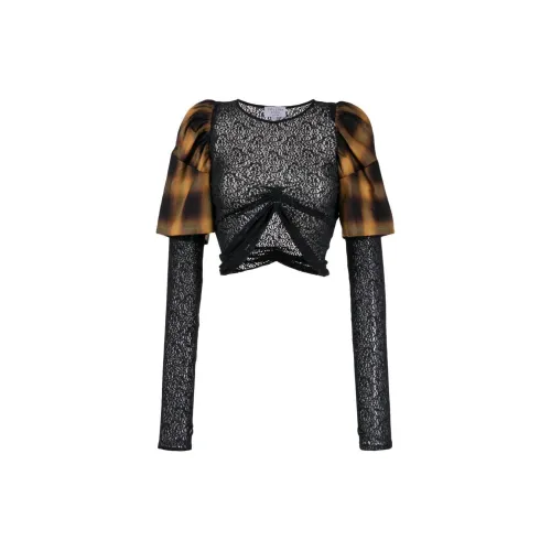 COLLINA STRADA Lace-embellished Check-print Top