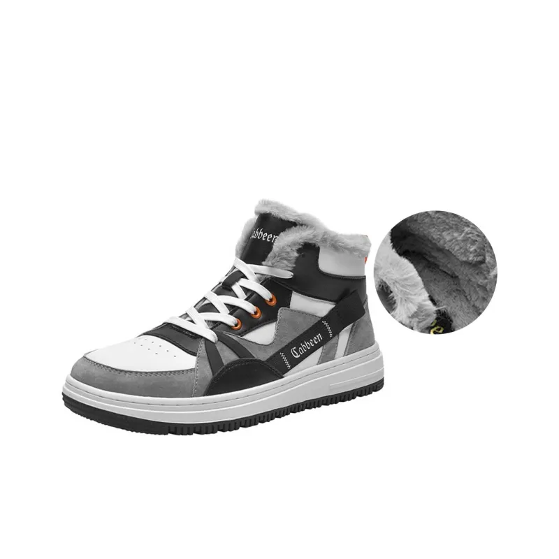 Cabbeen High Top Skateboard Shoes Men's White Black Boyfriend Wind-0
