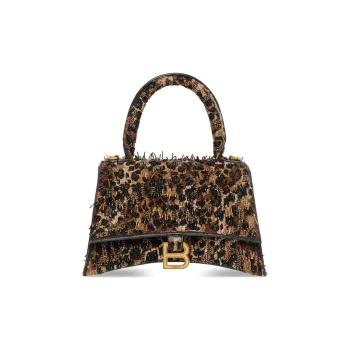 Balenciaga Hourglass Lambskin Shoulder Bag Crossbody Bag Handbag Extra Small Women's Black Leopard Print