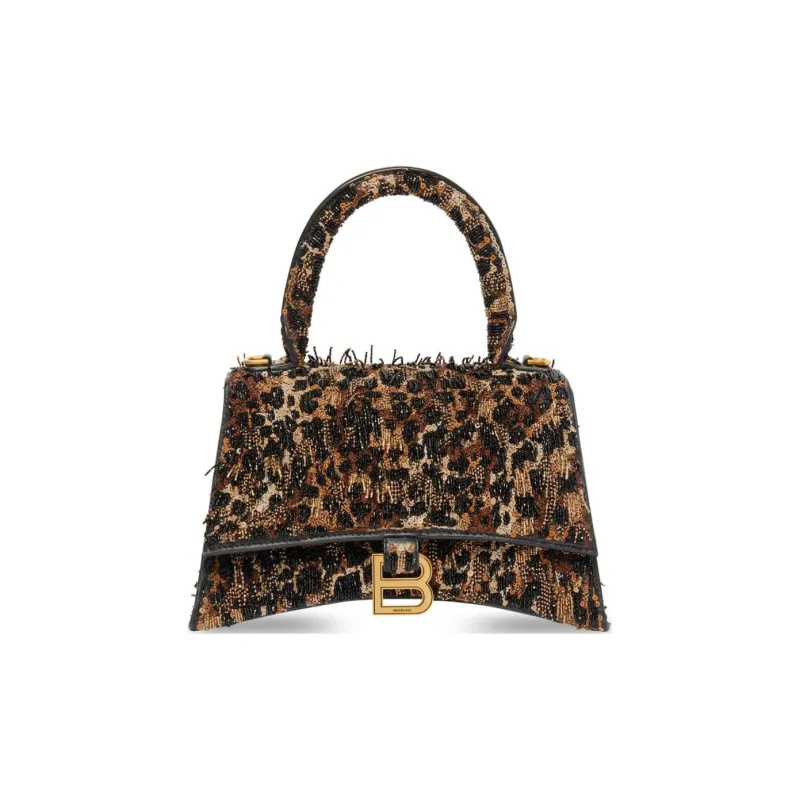 Balenciaga Hourglass Lambskin Shoulder Bag Crossbody Bag Handbag Extra Small Women's Black Leopard Print-0