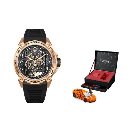 BONEST GATTI Phantom Time Collection Automatic Mechanical Movement Rubber Strap Watch Men's Watches Cut Out Dial