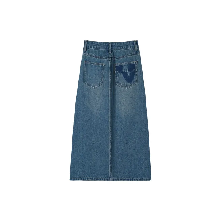 HIPPIEMISS Denim Long Skirt Women's Vintage Blue-1