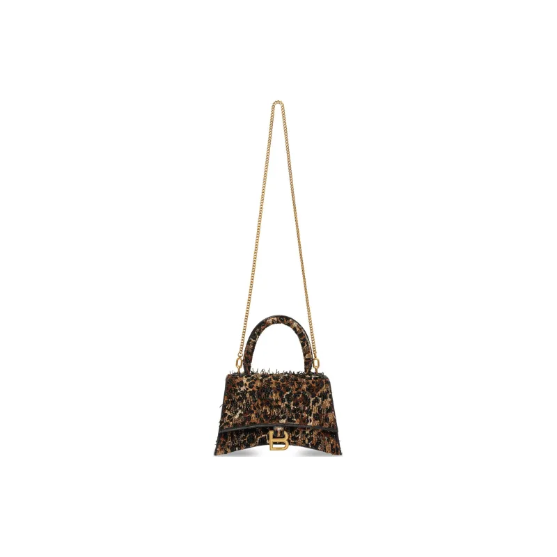 Balenciaga Hourglass Lambskin Shoulder Bag Crossbody Bag Handbag Extra Small Women's Black Leopard Print-1