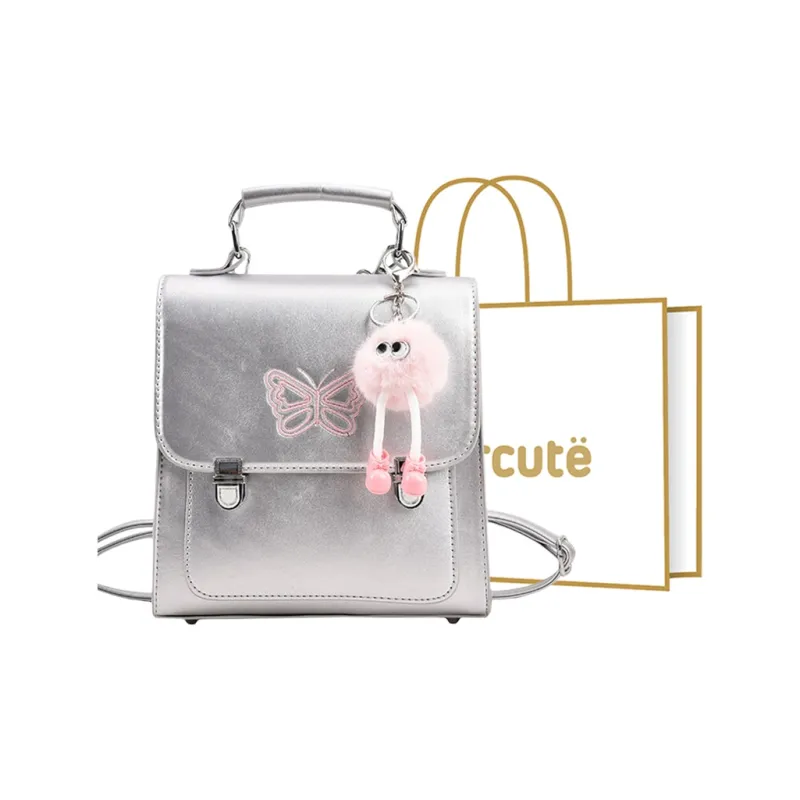 SUPERCUTE PU Backpack Medium Size Women's Black/Silver/Coffee-16