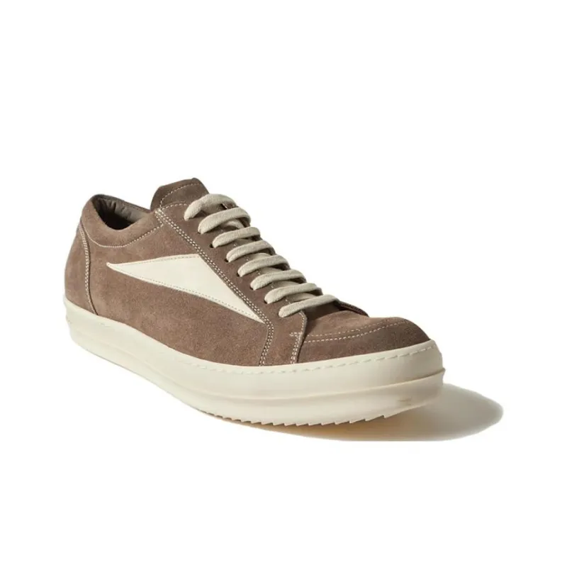 RICK OWENS Vintage Sneaks Velour Suede Dust Grey Milk White-2