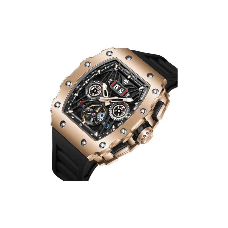 REEF TIGER Aurora Automatic Mechanical Movement Silicone Strap Watch Men's Watches Black Dial-10