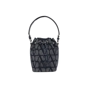 Valentino Cotton With Polyamide Polyester With Spandex Bucket Bag Handbag Shoulder Bag Women's Black