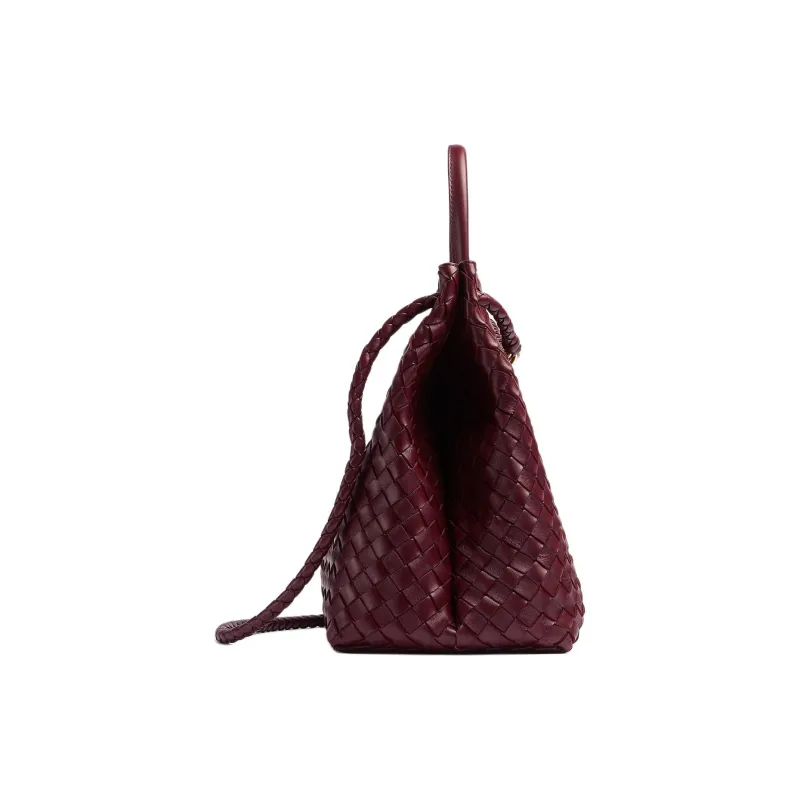Bottega Veneta Andiamo Series Lambskin Shoulder Bag Crossbody Bag Handbag Large Size Women's Burgundy-1
