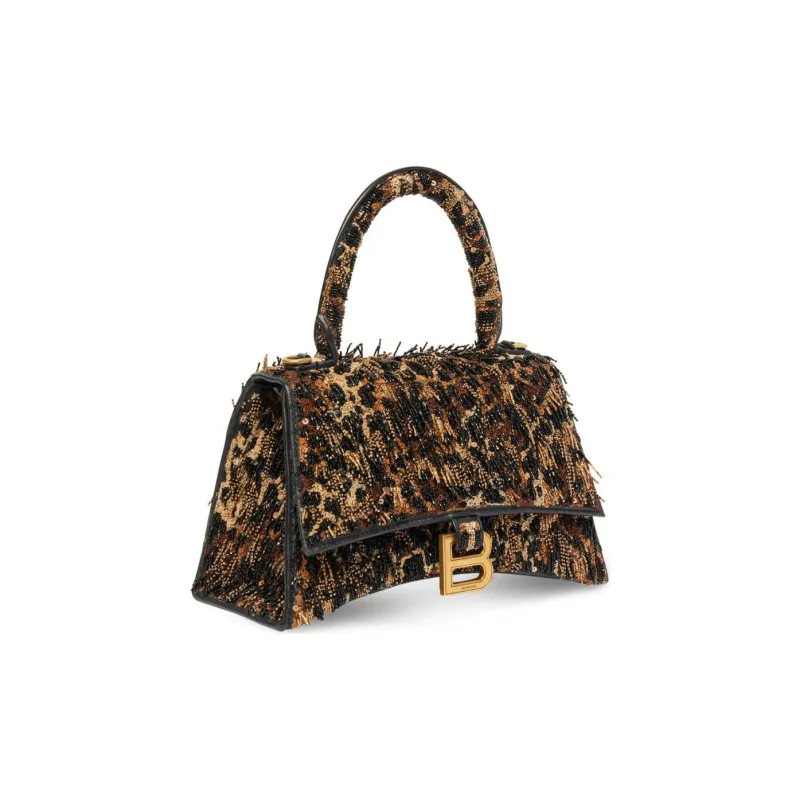 Balenciaga Hourglass Lambskin Shoulder Bag Crossbody Bag Handbag Extra Small Women's Black Leopard Print-2