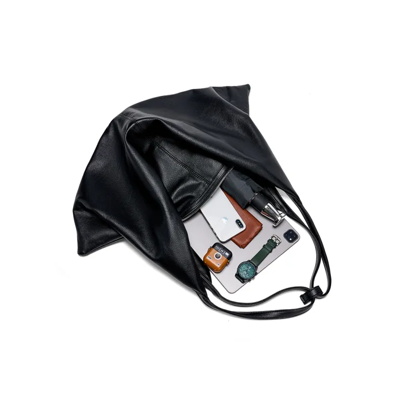 Yawei Kuroda PU With Artificial Leather Dumpling Bag Shoulder Bag Tubas Unisex Black-4