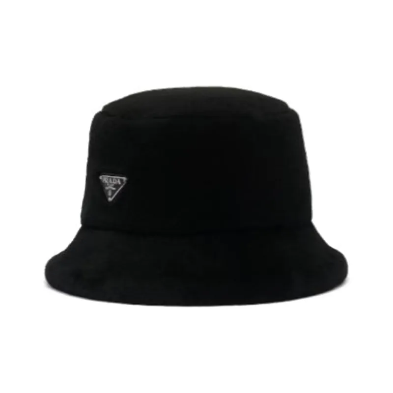 PRADA Triangle logo Shearling Bucket Hat-0