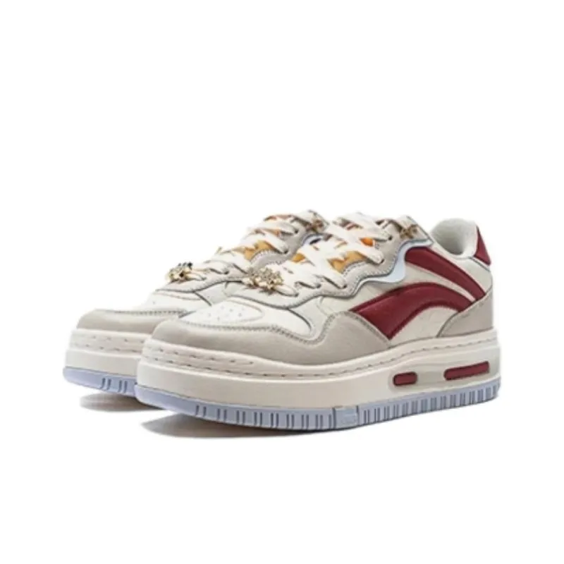 LiNing Future C1 Anti Slip Wear Resistant Low Top Skateboard Shoes Women's White Gray Red-2