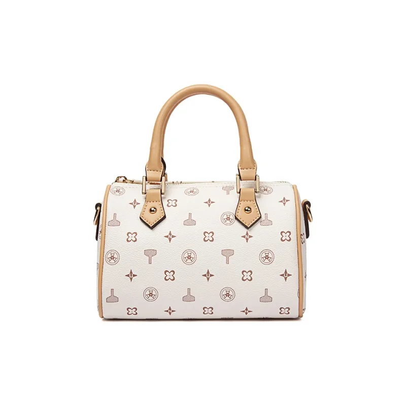 TUCANO PU & PVC Boston Bag, Shoulder Bag, Crossbody Bag, Handbag Medium Size Women's Coffee/Ecru-10