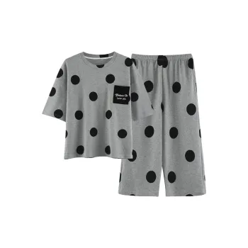 The Story Of The Flower Season Short-Sleeved Capri Pants Women's Summer Thin 100% Cotton Loungewear Set Women's Gray