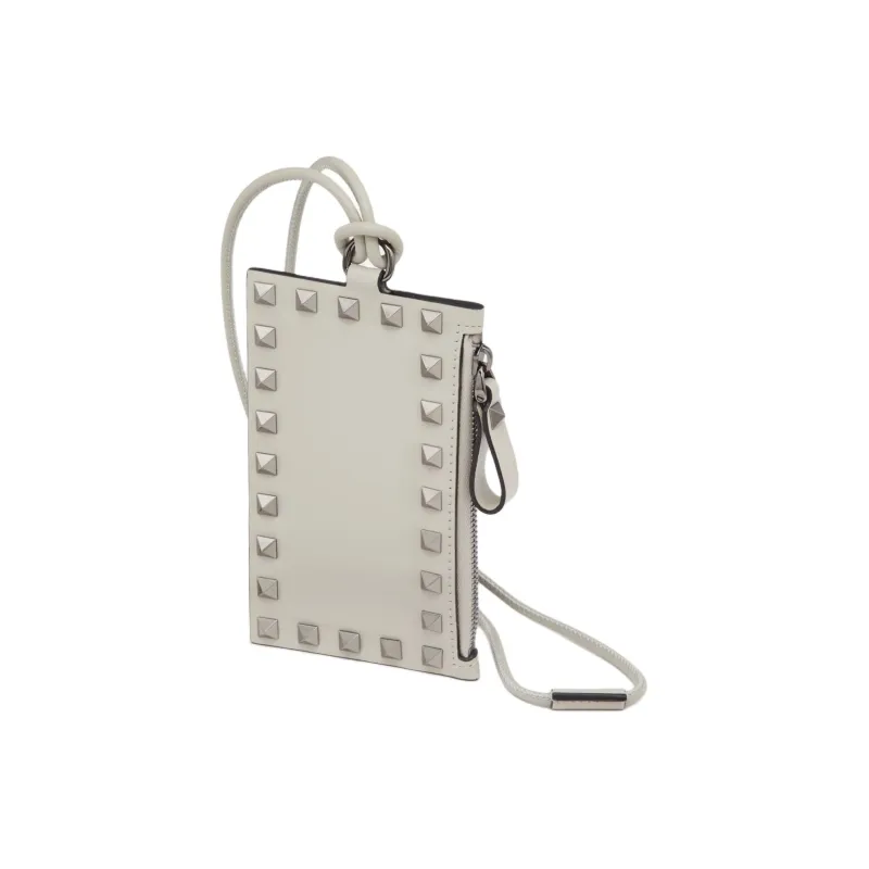 Valentino Rockstud Calfskin Card Holder Wallet Small Size Men's Gray-1