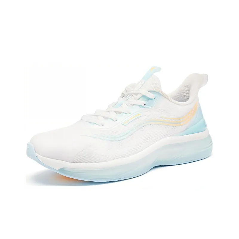 QIAODAN Cushioning Wear Resistant Low Top Running Shoes Women's White Blue-2