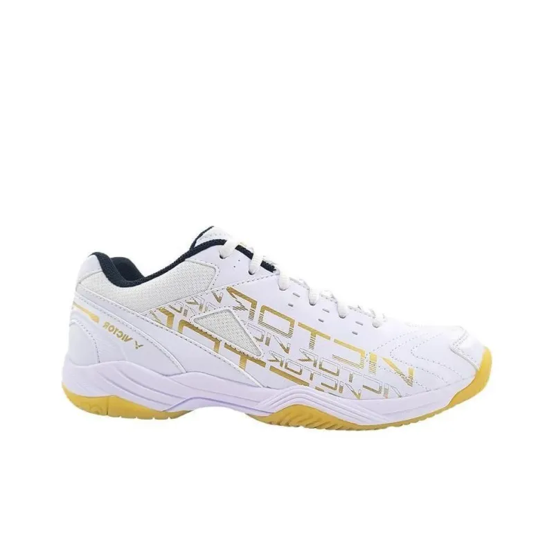 VICTOR Abrasion Resistant Low Top Badminton Shoes Unisex White Gold-1