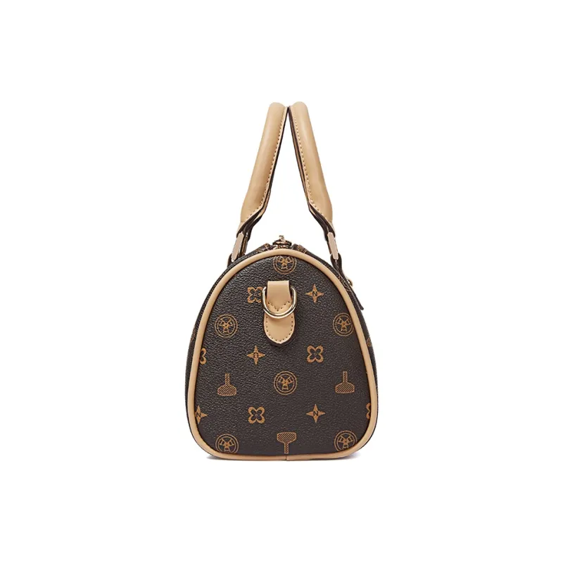 TUCANO PU & PVC Boston Bag, Shoulder Bag, Crossbody Bag, Handbag Medium Size Women's Coffee/Ecru-4