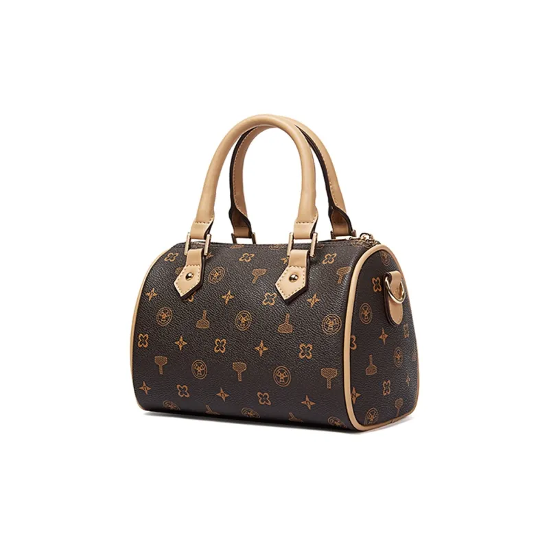 TUCANO PU & PVC Boston Bag, Shoulder Bag, Crossbody Bag, Handbag Medium Size Women's Coffee/Ecru-1