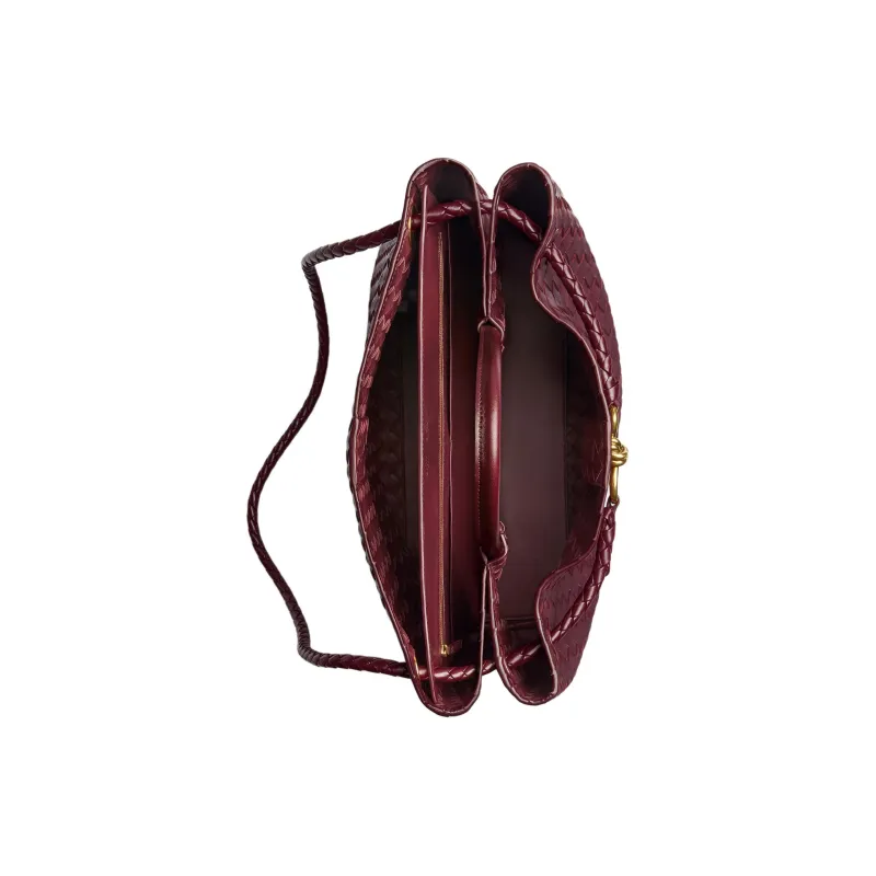Bottega Veneta Andiamo Series Lambskin Shoulder Bag Crossbody Bag Handbag Large Size Women's Burgundy-3