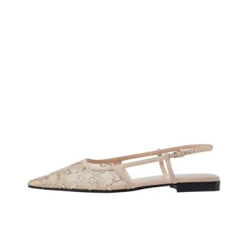 GUCCI Gg Slingback Ballet Flat Rose Beige Gg Crystals Women's