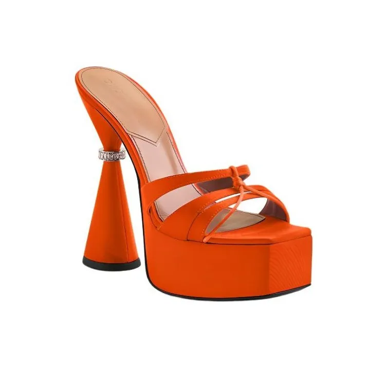D'ACCORI Rubber Sole Slide Slippers 13cm Women's Orange-2