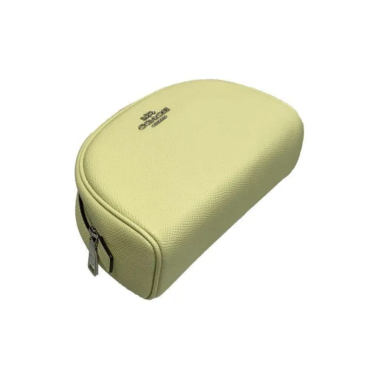 COACH Cross-Stitch Leather Dome Bag Makeup Bag Clutch Mini Women's Lime Green-3
