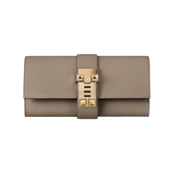 HERMES Swift Leather Wallet Card Holder Clutch Women's M8 Asphalt Gray With Galaxy Gray Accents