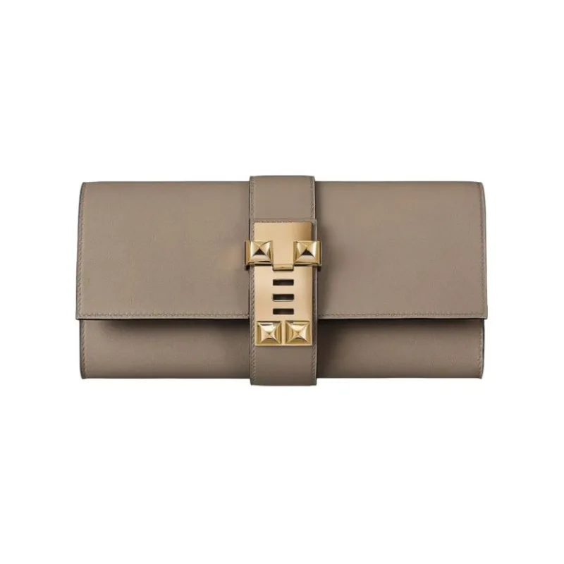 HERMES Swift Leather Wallet Card Holder Clutch Women's M8 Asphalt Gray With Galaxy Gray Accents-0