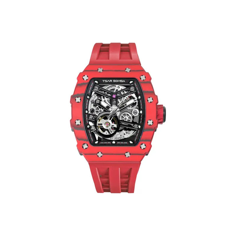 TSAR BOMBA Automatic Mechanical Movement Silicone Strap Watch Men's Watches Black Dial-22