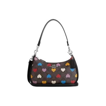 COACH Teri Canvas With Leather Portable Crossbody Bag Shoulder Bag Women's Silver & Brown Black Multicolor